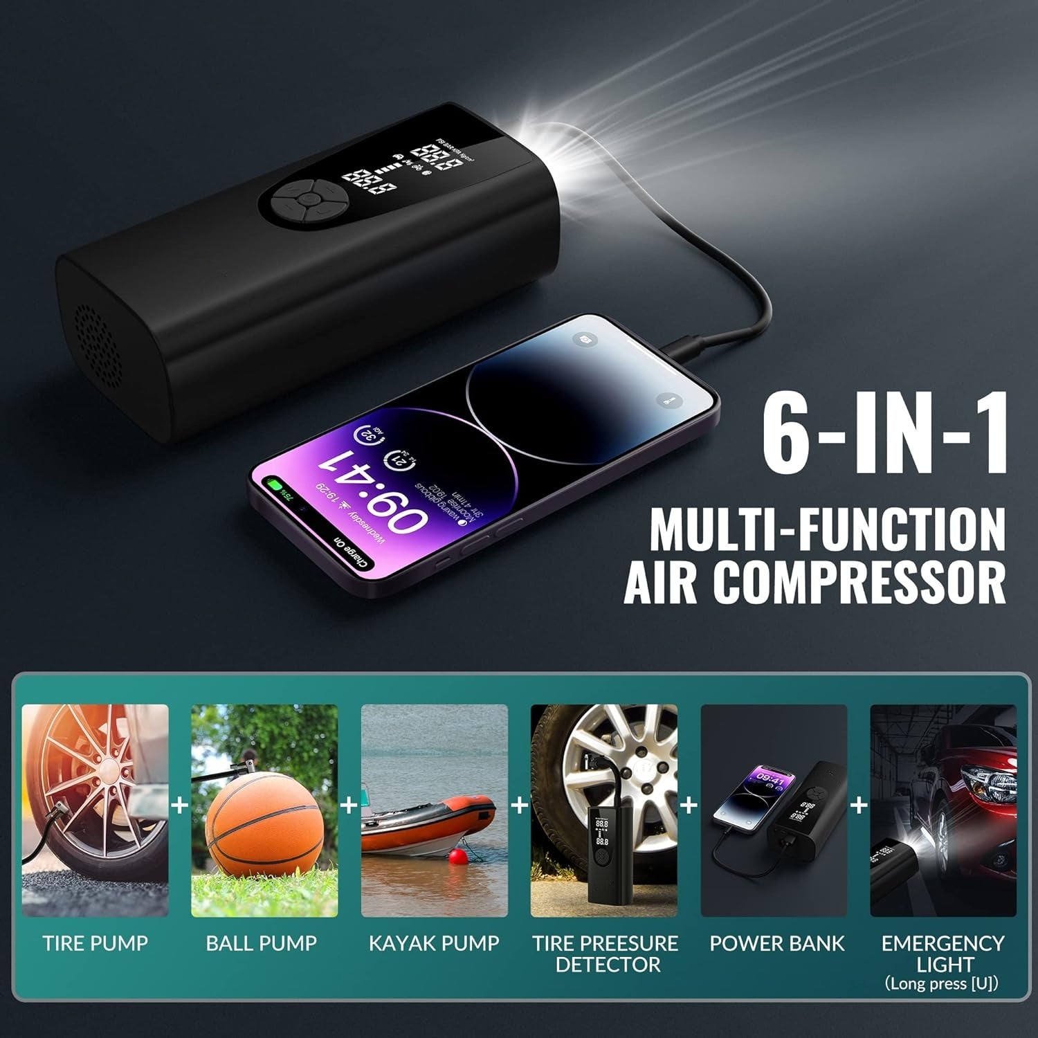 🔥Cordless Tire Inflator Portable Air Compressor 150 PSI | 10000mAh Upgrade⚡3X Faster Inflation🌟Emergency Light & Pressure Gauge【Car/Bike/Ball Pump】Cordless Tire Inflator for Motorcycle 🔥Cordless Tire Inflator Portable Air Compressor 150 PSI | 10000mAh Upgrade⚡3X Faster Inflation🌟Emergency Light & Pressure Gauge【Car/Bike/Ball Pump】Cordless Tire Inflator for Motorcycle